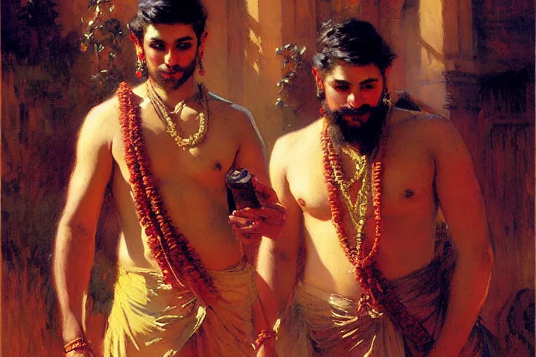 Image similar to attractive male, hinduism, painting by gaston bussiere, greg rutkowski, j. c. leyendecker