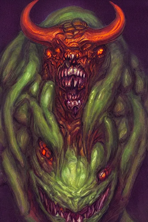 Prompt: a beautiful portrait of a cacodemon from DOOM masterpiece