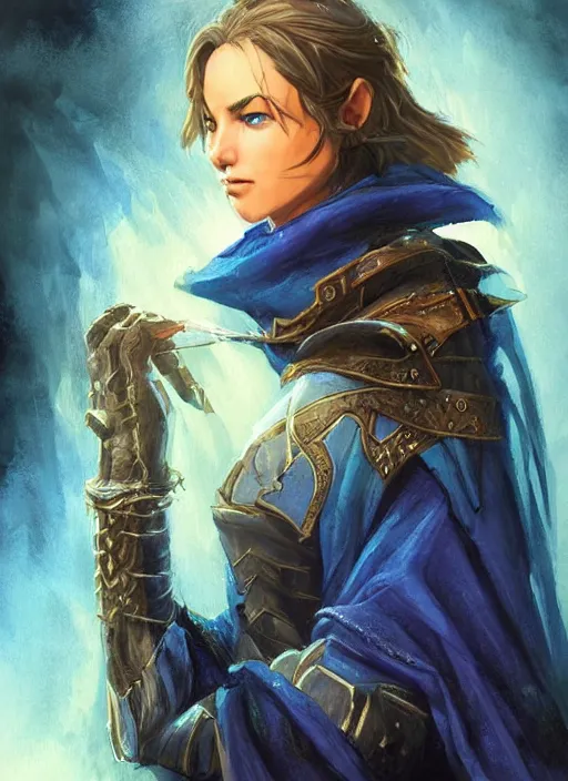 Image similar to dark blue cloak female priest, ultra detailed fantasy, dndbeyond, bright, colourful, realistic, dnd character portrait, full body, pathfinder, pinterest, art by ralph horsley, dnd, rpg, lotr game design fanart by concept art, behance hd, artstation, deviantart, hdr render in unreal engine 5