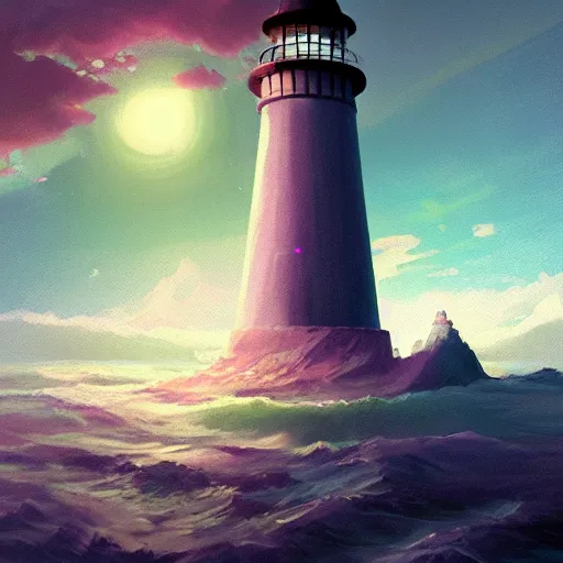 Image similar to a beautiful painting of a singular lighthouse, by ross tran, beeple, richie mason and makoto shinkai, trending on artstation, 3 d art