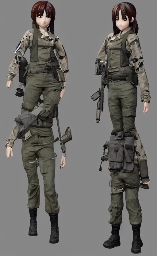 Image similar to Anime girl figure in militar uniform, unreal engine, highly detailed.