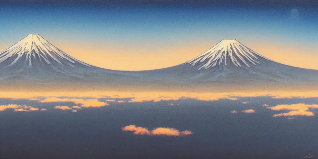 Image similar to Mount Fuji, cinematic angle, studio Ghibli, cinematic lighting, detailed oil painting, hyperrealistic, 8k