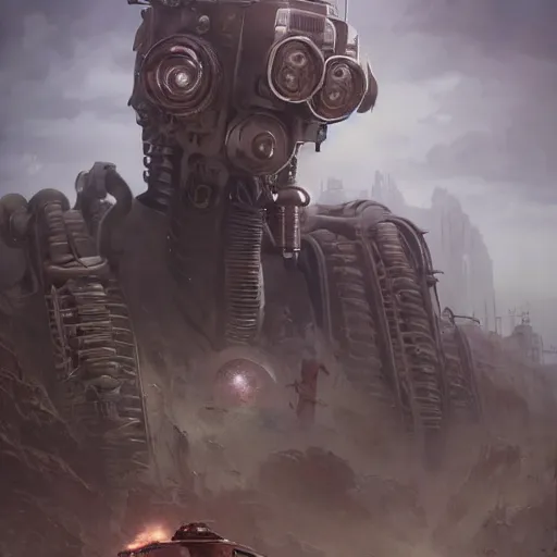 Image similar to a highly detailed epic cinematic concept art CG render digital painting artwork: dieselpunk man morphing into a machine. By Greg Rutkowski, Ilya Kuvshinov, WLOP, Stanley Artgerm Lau, Ruan Jia and Fenghua Zhong, trending on ArtStation, subtle muted cinematic colors, made in Maya, Blender and Photoshop, octane render, excellent composition, cinematic atmosphere, dynamic dramatic cinematic lighting, precise correct anatomy, aesthetic, very inspirational, arthouse