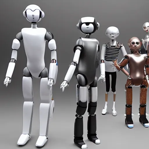 Image similar to family in humanoid robot store, unreal engine 5, ray tracing, 8 k, uhd