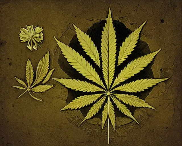 Prompt: cannabis leaf, cannabis flower, cannabis tree, abstract shapes and geometric patterns, a simple vector pop surrealism, by ( leonardo da vinci ) and greg rutkowski and rafal olbinski