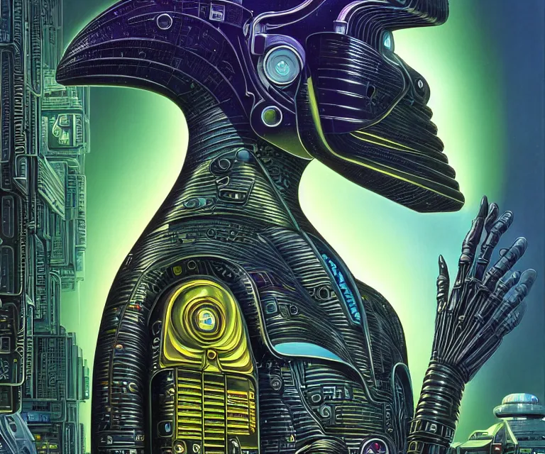 Prompt: cybernetic intergalactic alien sphinx cyberpunk portrait 4 k highly detailed by kelly freas