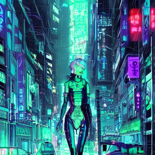 Image similar to high detailed dead android in a cyberpunk rainy city at night by Josan Gonzalez, purple and blue neons, unreal engine, high quality, 4K, UHD, trending on ArtStation, wires, blade runner vibes, ghost in the shell, akira, dorohedoro