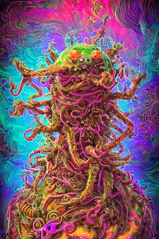 Image similar to creature sushi roots cactus elemental flush of force nature micro world fluo light deepdream a wild amazing steampunk baroque ancient alien creature, intricate detail, colorful digital painting radiating a glowing aura global illumination ray tracing