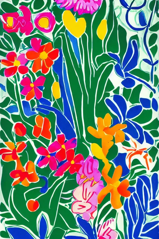 Prompt: henri matisse style bloom flowers, modern, eclectic, digital illustration, by henri matisse