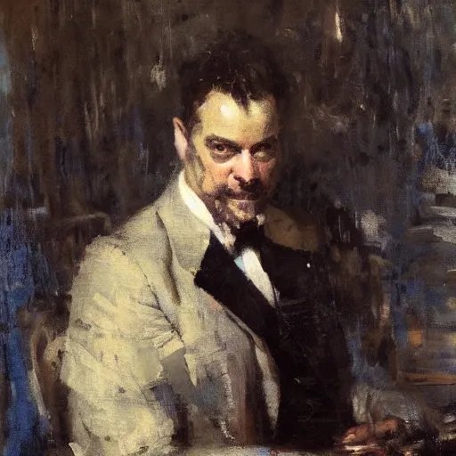 Image similar to portrait of moff gideon, by jeremy mann, anders zorn.