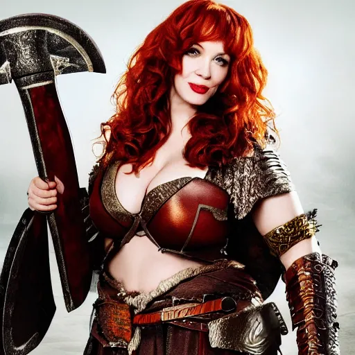 Image similar to full body photo of Christina Hendricks as a barbarian warrior