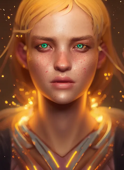 Image similar to glowwave girl portrait, hyper detailed, 3 / 4 shot, digital art, trending in artstation, cinematic lighting, studio quality, smooth render, unreal engine 5 rendered, octane rendered, art style by klimt and nixeu and ian sprigger and wlop and krenz cushart, none crop, full face