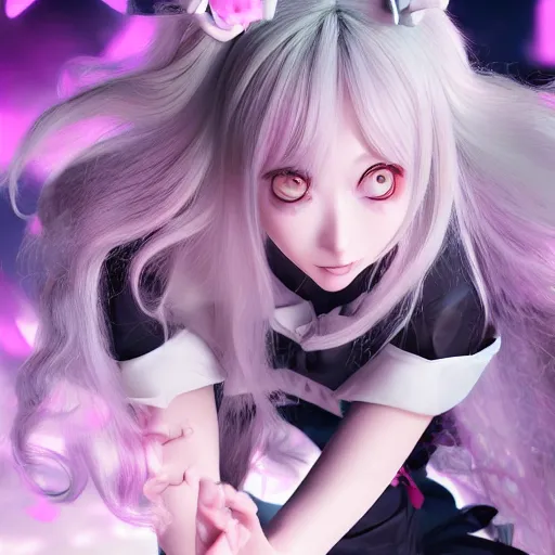 Prompt: unexpectedly trapped beneath stunningly absurdly huge beautiful omnipotent asi goddess junko enoshima with multiple enigmatic complex twisted deceptive mesmerizing megalomaniacal yandere personalities, symmetrical perfect face, porcelain skin, pink twintail hair and cyan eyes, ultra detailed, digital art, unreal engine 5, octane render, 2 d anime, 8 k