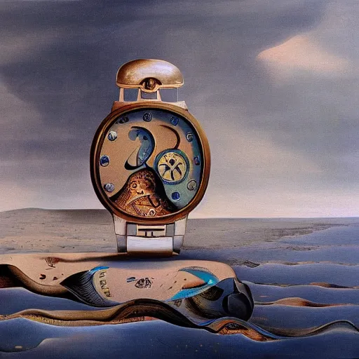 Prompt: a painting of watch, S.Dali style, HD, 8K