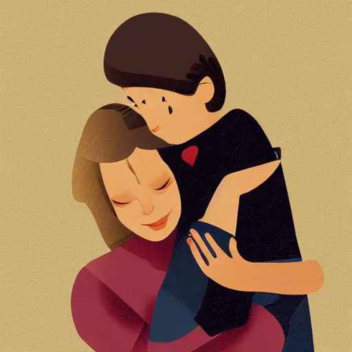 Image similar to beautiful cinematic style illustration where a mother appears with her happy son