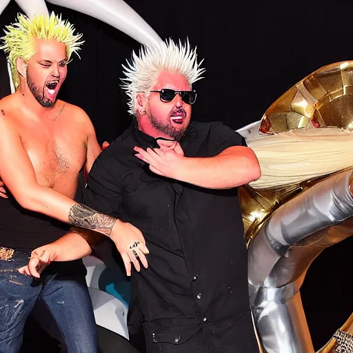 Image similar to lady gaga giving birth to guy fieri as a man baby