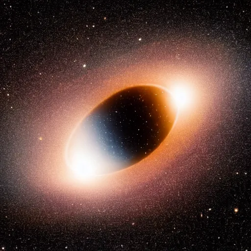 Prompt: an image of a stellar black hole in a galactic setting full of stars in deep space taken by an ultra powerful telescope photorealistic universe