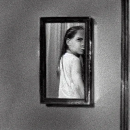 Prompt: Reflection of a girl in a broken mirror by Fritz Lang