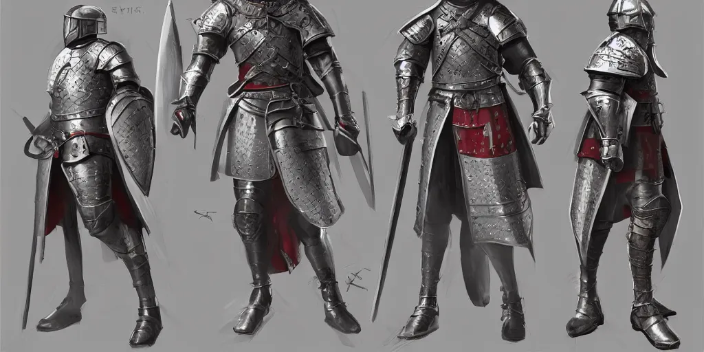 Image similar to different views of medieval knights, concept art by senior character artist, trending on artstation, full body character design, hyperdetailed render