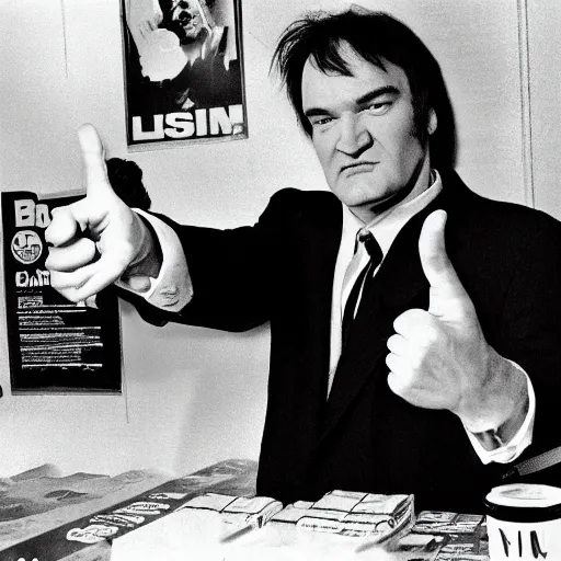 Image similar to quentin tarantino pointing at hundreds of human feet
