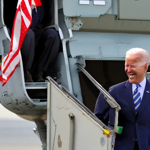 Prompt: joe biden laughing as planes leave afghanistan,