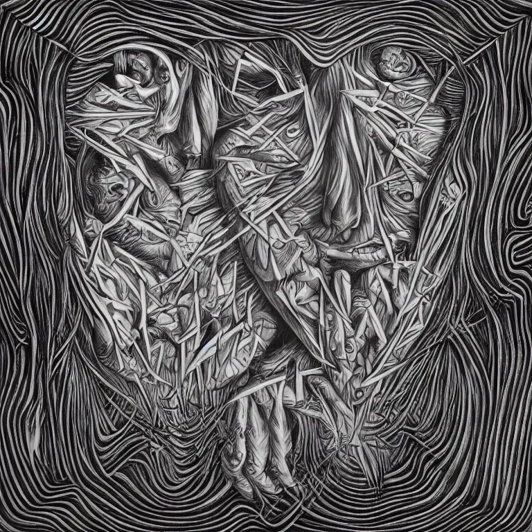 Image similar to meditation on death by Alex Grey and M. C. Escher collaboration