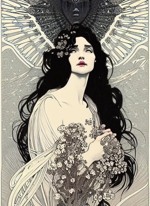 Image similar to fallen angel girl portrait by nicolas delort, alphonse mucha, victo ngai, josan gonzalez, kilian eng