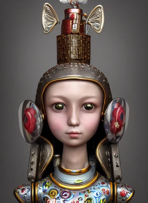 Prompt: closeup profile portrait of tin toy girl joan of arc, bikini, depth of field, zeiss lens, detailed, symmetrical, centered, fashion photoshoot, by nicoletta ceccoli, mark ryden, lostfish, breathtaking, 8 k resolution, extremely detailed, beautiful, establishing shot, artistic, hyperrealistic, octane render