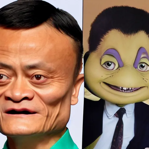 Image similar to jack ma tiny face enlarge cranium in the body form of crang from teenage mutant ninja turtles photo portrait