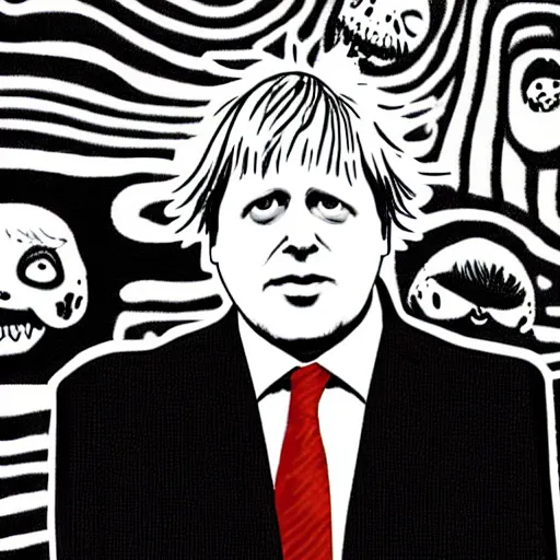 Image similar to boris johnson in junji ito style