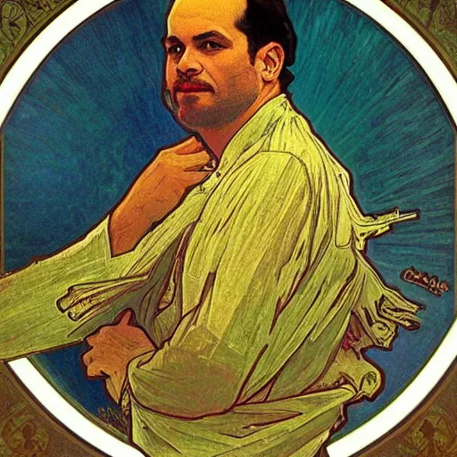 Image similar to “ george costanza, by alphonse mucha ”