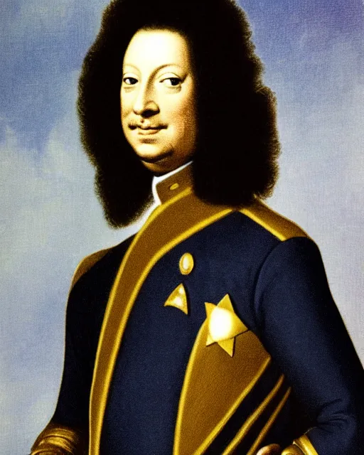 Image similar to starfleet uniform, official portrait of louis xiv in starfleet uniform