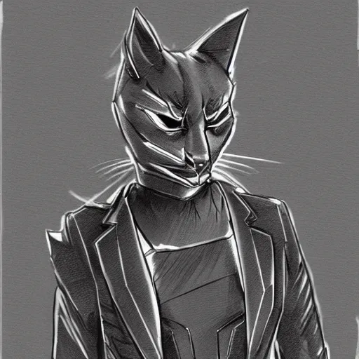 Image similar to cyberpunk cat wearing a suit sketch side view