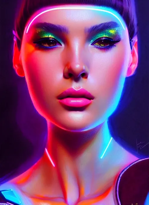 Image similar to photorealistic portrait of female humanoid, cyber neon lights, highly intricate, retro 6 0 s haute couture fashion, elegant, highly detailed, crispy quality, trending on artstation, trending on pinterest, glamor pose, no signature, no watermark, smooth, cinematic, art by artgerm and greg rutkowski