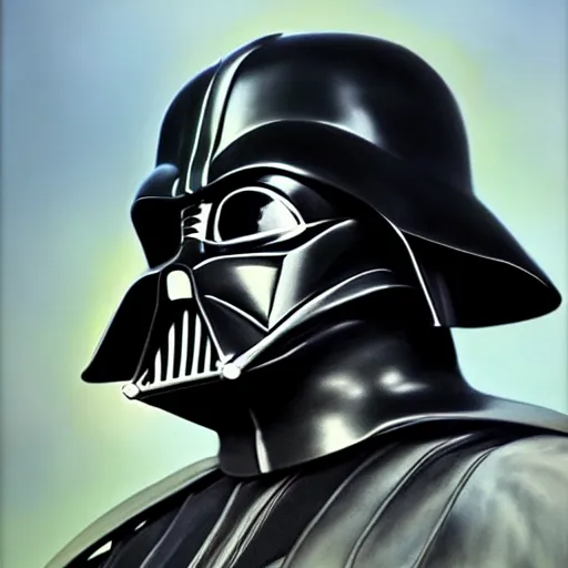 Image similar to an ultra - realistic portrait painting of darth vader in the style of frank frazetta. 4 k. ultra - realistic. highly detailed. dark fantasy. epic lighting.