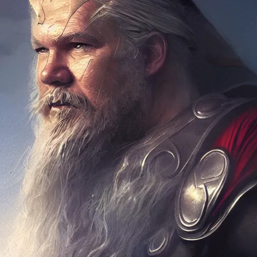 Prompt: A portrait of Josh Brolin as Odin, Thor art, art by greg rutkowski, matte painting, trending on artstation
