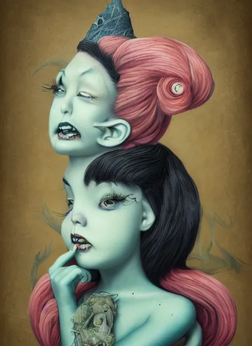 Image similar to pop surrealism, lowbrow art, realistic shrek painting, japanese street fashion, hyper realism, muted colours, rococo, natalie shau, loreta lux, tom bagshaw, mark ryden, trevor brown style,