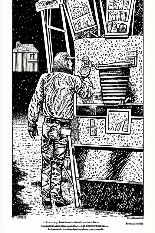 Prompt: ice cream man, pen - and - ink illustration, etching, by russ nicholson, david a trampier, larry elmore, 1 9 8 1, hq scan, intricate details, stylized border