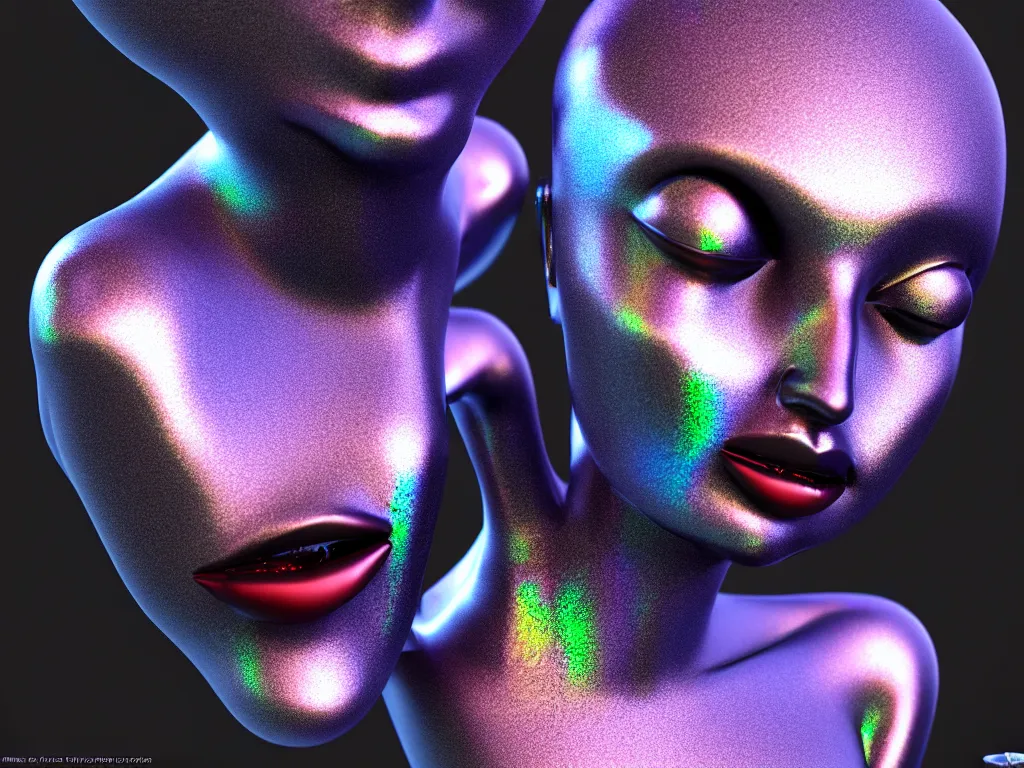 Image similar to 3d geometrically printed mannequin dripping iridescent black liquid in the style of michael cheval, 4k, trending on artstation, hypermaximalist, photorealistic, moody, dramatic, octane render