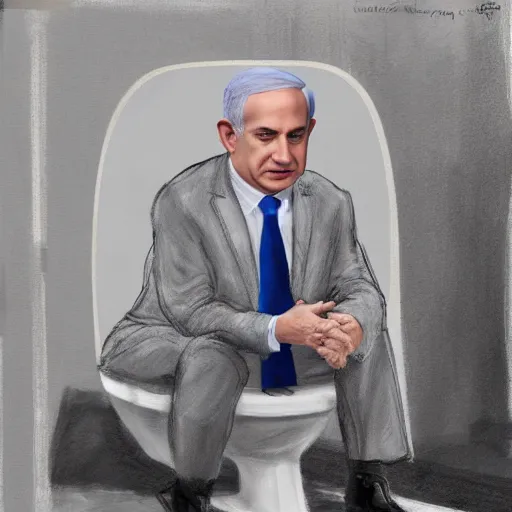 Image similar to benjamin netanyahu sitting in a toilet, photorealistic, studio