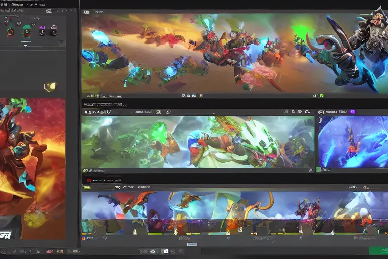Image similar to online broadcast twitch dota 2 channel design, blender