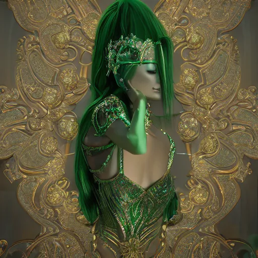 Image similar to wonderful princess of emerald, ornate 8 k intricate detailed, accent lighting, dramatic light, octane render