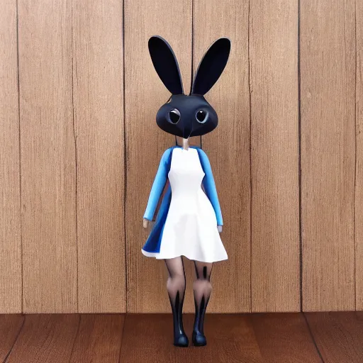 Prompt: beautiful fit female anthropomorphic rabbit with symetric face wearing dress, full body, 5 5 mm