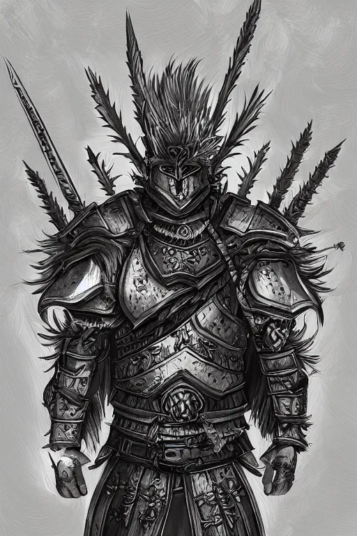 Image similar to a warrior wearing thistle armour, highly detailed, digital art, sharp focus, trending on art station, artichoke, anime art style