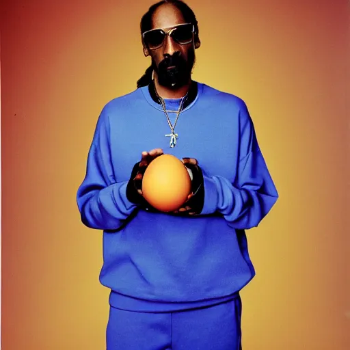 Image similar to Snoop Dogg holding an egg for a 1990s sitcom tv show, Studio Photograph, portrait, C 12.0