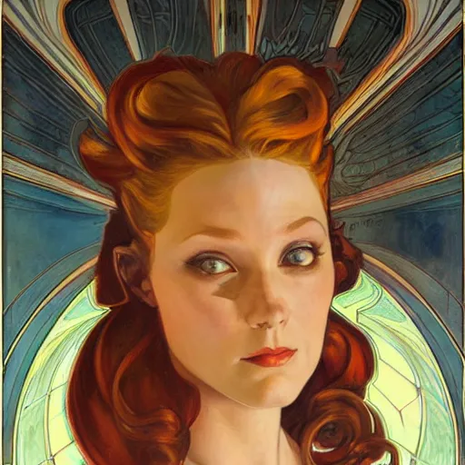 Image similar to a streamline moderne painting in the style of donato giancola, and in the style of charlie bowater, and in the style of alphonse mucha. symmetry, smooth, sharp focus, semi - realism, intricate detail.