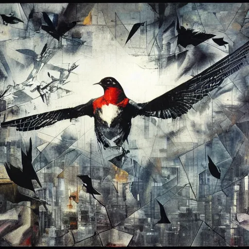 Image similar to the progressive rasterization of a bird, oil on canvas by dave mckean and yoji shinkawa and ivan shishkin