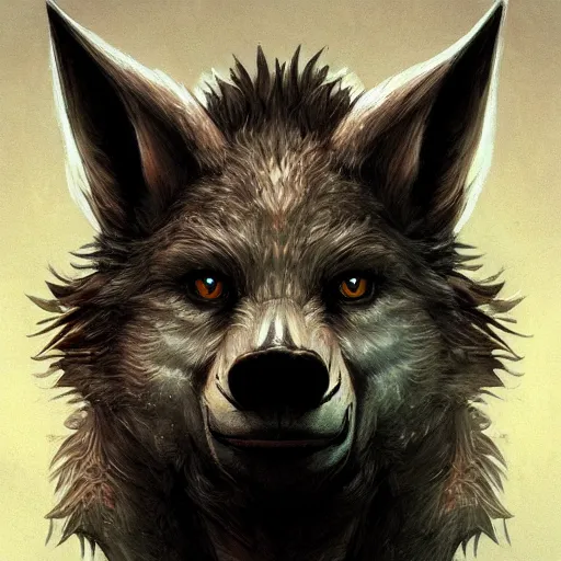 Prompt: 3/4 headshot of cute werewolf, D&D, handsome, fantasy, intricate, long snout, donkey ears, fursona, black hair, elegant, highly detailed, digital painting, artstation, concept art, smooth, sharp focus, illustration, art by artgerm and greg rutkowski and alphonse mucha