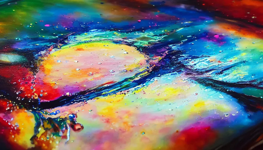 Image similar to sweet dreams, painting on canvas, watedrops, water droplets, acrylic painting, acrylic pouring, painting, influencer, artstation - h 8 0 0