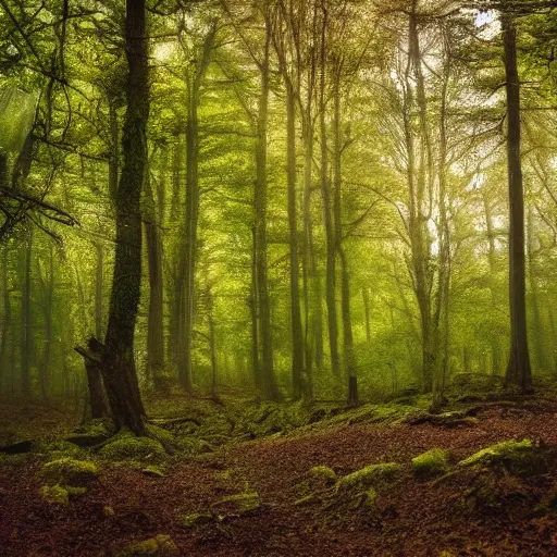 Image similar to A landscape photo of a beautiful forest scene. PROMPT, XF IQ4, 150MP, 50mm, f/1.4, ISO 200, 1/160s, natural light, Adobe Photoshop, Adobe Lightroom, DxO Photolab, Corel PaintShop Pro, rule of thirds, symmetrical balance, depth layering, polarizing filter, Sense of Depth, AI enhanced